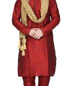 Red embroidered art silk kurta-pajama