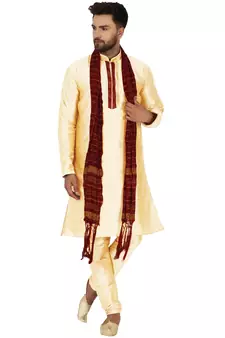 Beige embroidered art silk kurta-pajama
