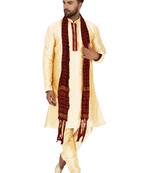 Beige embroidered art silk kurta-pajama