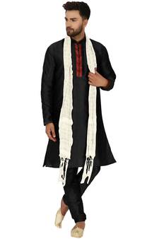 Black embroidered art silk kurta-pajama