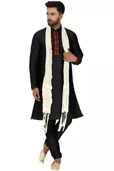 Black embroidered art silk kurta-pajama