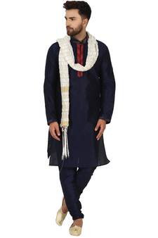 Blue embroidered art silk kurta-pajama