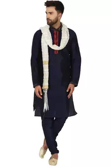 Blue embroidered art silk kurta-pajama