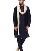 Blue embroidered art silk kurta-pajama