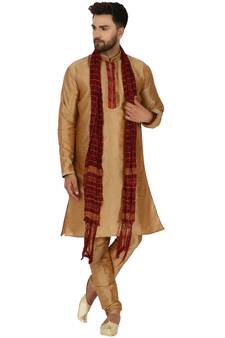 Brown embroidered art silk kurta-pajama