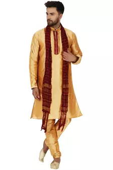 Gold embroidered art silk kurta-pajama