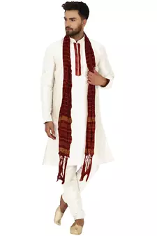 White embroidered art silk kurta-pajama