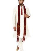 White embroidered art silk kurta-pajama