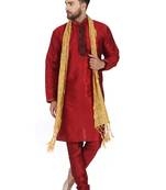 Red embroidered art silk kurta-pajama