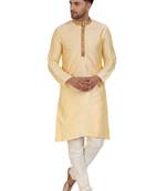 Beige embroidered art silk kurta-pajama