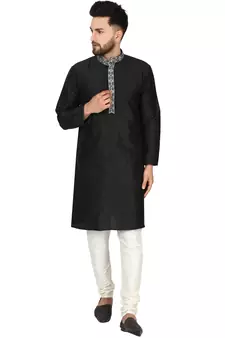 Black embroidered art silk kurta-pajama