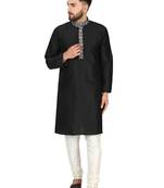 Black embroidered art silk kurta-pajama