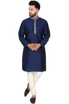 Blue embroidered art silk kurta-pajama