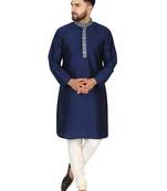 Blue embroidered art silk kurta-pajama
