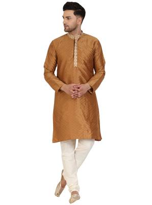Brown embroidered art silk kurta-pajama 1