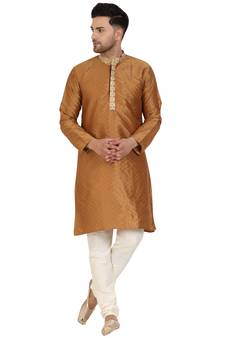 Brown embroidered art silk kurta-pajama