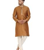 Brown embroidered art silk kurta-pajama