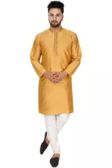 Gold embroidered art silk kurta-pajama