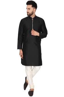 Black embroidered art silk kurta-pajama