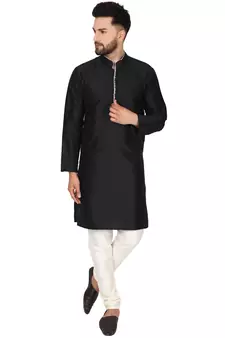 Black embroidered art silk kurta-pajama