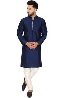 Blue embroidered art silk kurta-pajama