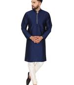 Blue embroidered art silk kurta-pajama