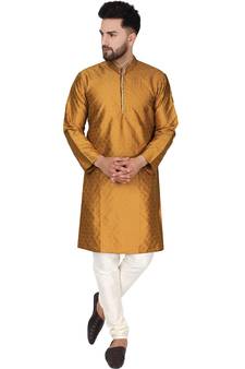 Brown embroidered art silk kurta-pajama