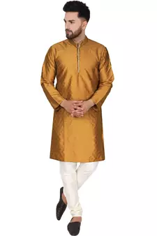 Brown embroidered art silk kurta-pajama