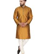 Brown embroidered art silk kurta-pajama