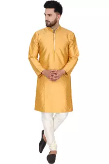 Gold embroidered art silk kurta-pajama