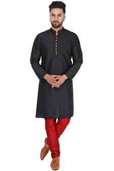 Black embroidered art silk kurta-pajama