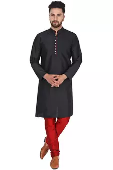Black embroidered art silk kurta-pajama
