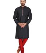 Black embroidered art silk kurta-pajama