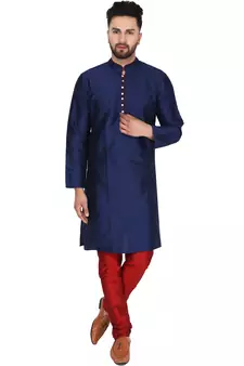 Blue embroidered art silk kurta-pajama