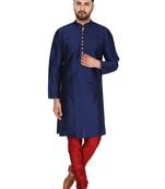 Blue embroidered art silk kurta-pajama