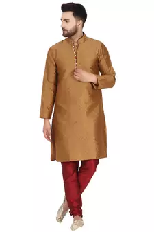 Brown embroidered art silk kurta-pajama