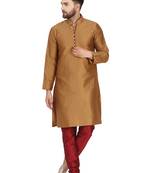 Brown embroidered art silk kurta-pajama
