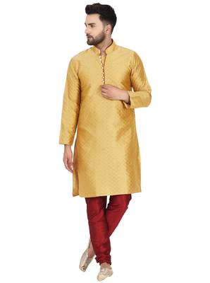 Gold embroidered art silk kurta-pajama 1