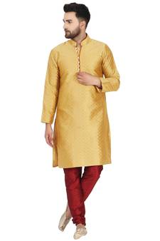 Gold embroidered art silk kurta-pajama