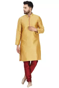 Gold embroidered art silk kurta-pajama