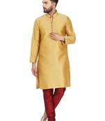 Gold embroidered art silk kurta-pajama