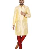 Beige embroidered art silk kurta-pajama