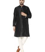 Black embroidered art silk kurta-pajama