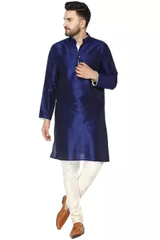 Blue embroidered art silk kurta-pajama