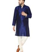 Blue embroidered art silk kurta-pajama