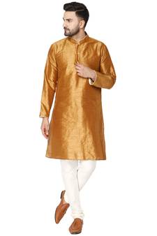 Brown embroidered art silk kurta-pajama