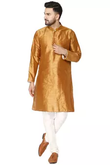 Brown embroidered art silk kurta-pajama