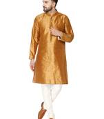 Brown embroidered art silk kurta-pajama