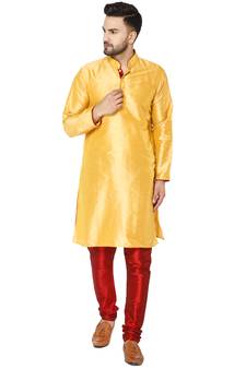 Gold embroidered art silk kurta-pajama