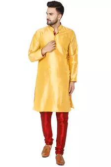 Gold embroidered art silk kurta-pajama